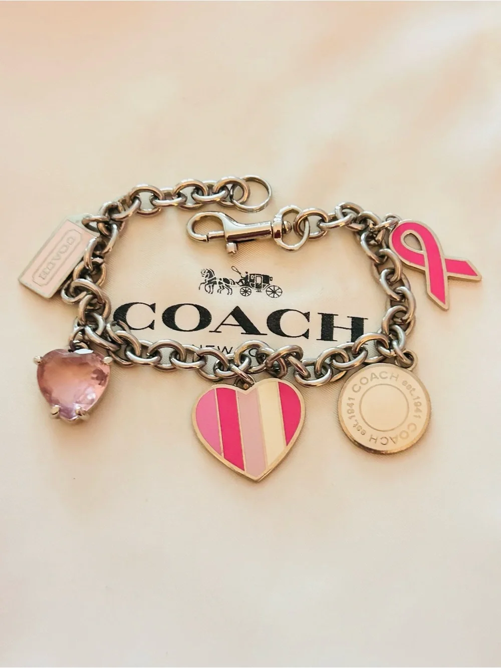 RARE Coach Y2K Pink Cancer Awareness Charm Bracelet